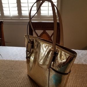 Michael Kors Gold MK Embossed Jet Set bag